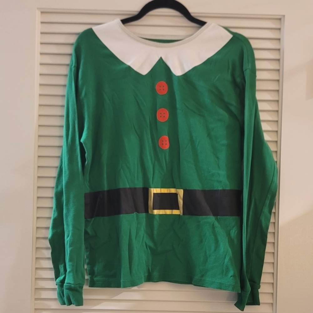 Holiday Christmas Elf 100% Cotton Long-Sleeve Pajama Loungewear Top